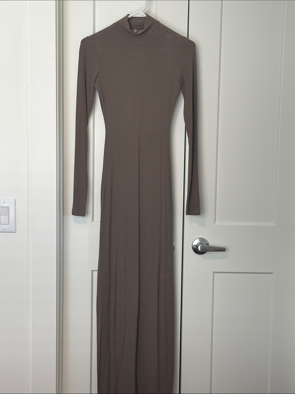 Skims Long Sleeve Mock Neck Maxi Dress in Taupe